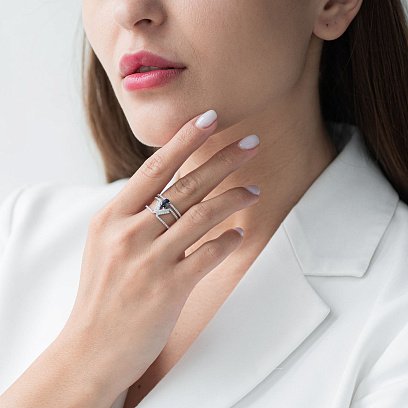 Золота каблучка з діамантами і сапфіром RS3988da №2