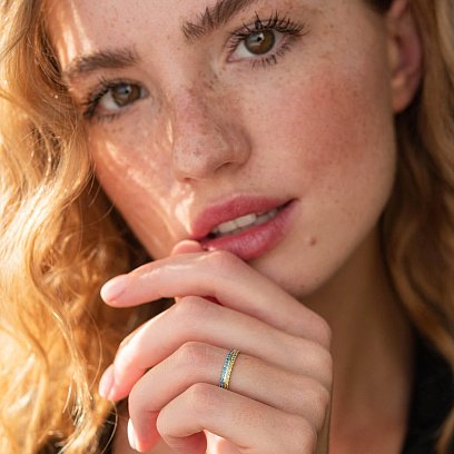 Золотое кольцо "Флаг Украины" с голубыми и желтыми бриллиантами 232321121 №6