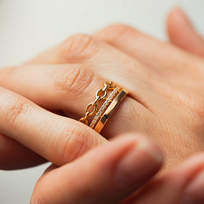 Золотое кольцо "Цепочка" с фианитами к08142 №2