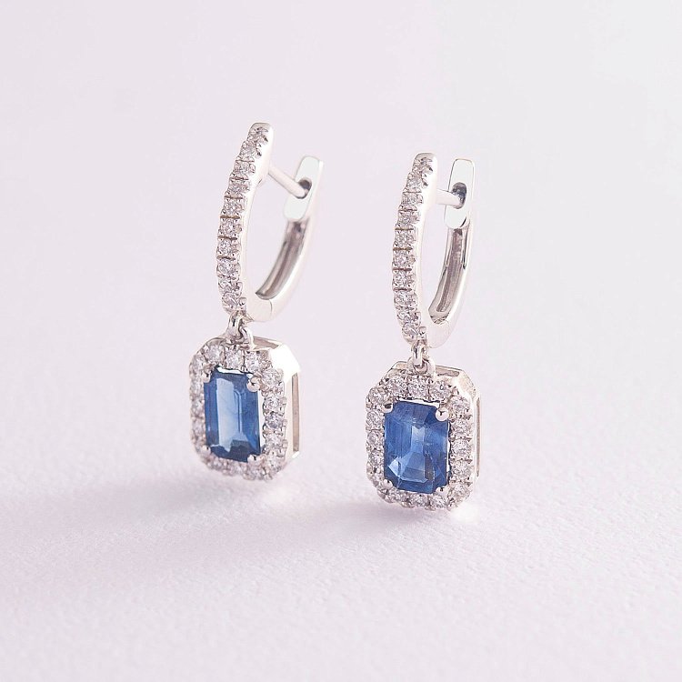 Золотые серьги с сапфиром и бриллиантами сб0053са от ювелирного магазина Оникс