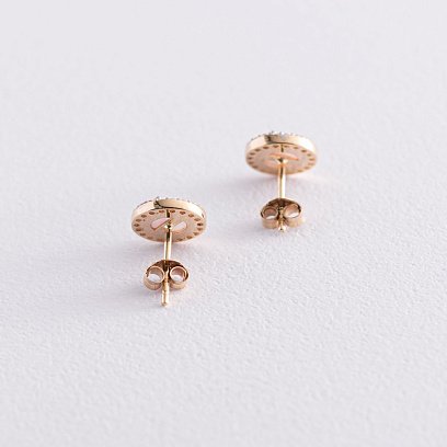 Золоті сережки-пусети "Сяйво" (синт. опал, фіаніти) 0.9 см с07440 №4