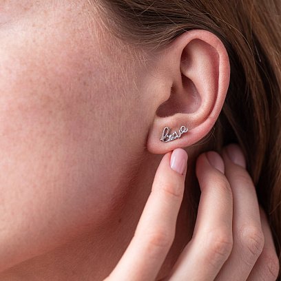 Золота моносережка "Love" з фіанітом с07491 №2