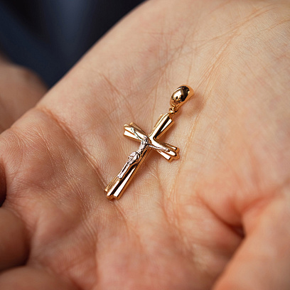 Золотой крестик "Распятие" п03587 №4