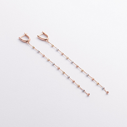 Серьги "Шарики на цепочке" (красное, желтое, белое золото) с09373 №2