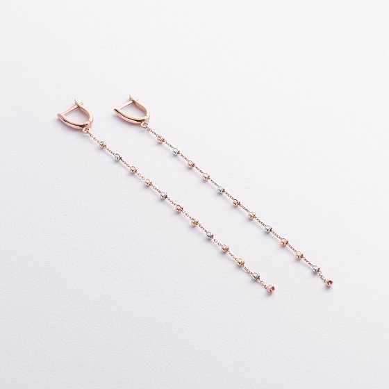 Серьги "Шарики на цепочке" (красное, желтое, белое золото) с09373 №2