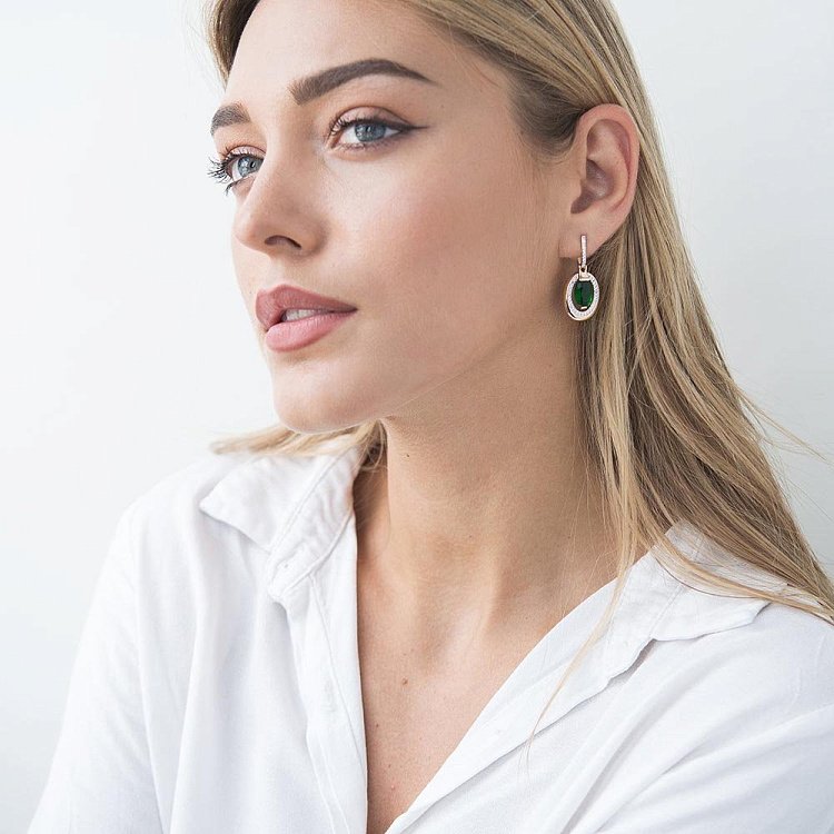 Золотые серьги с празиолитом и фианитами с05162 от ювелирного магазина Оникс - 4