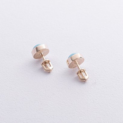 Сережки - пусети з бірюзою (жовте золото) с08811 №2 Oniks Сережки - пусети з бірюзою (жовте золото) с08811 №2