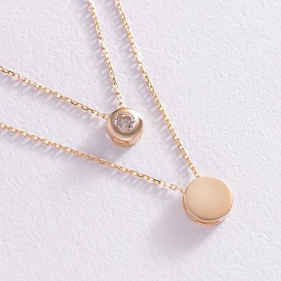 Кольє "Маленьке коло" з одним фіанітом (жовте золото) кол01563 №3