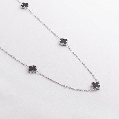 Серебряное колье "Клевер" (оникс) 181336 №3