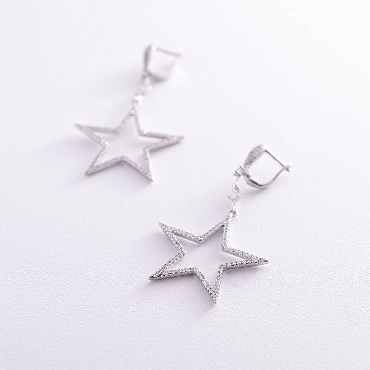 Серебряные серьги "Звезды" с фианитами 122120 от ювелирного магазина Оникс - 2