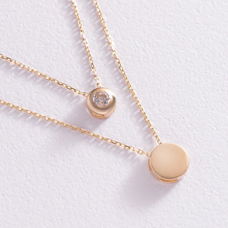 Кольє "Маленьке коло" з одним фіанітом (жовте золото) кол01563 від ювелірного магазину Онікс - 2