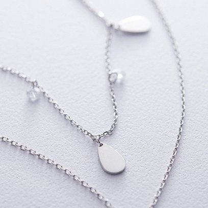 Подвійне срібне кольє "Крапельки" з фіанітами 18934 №3