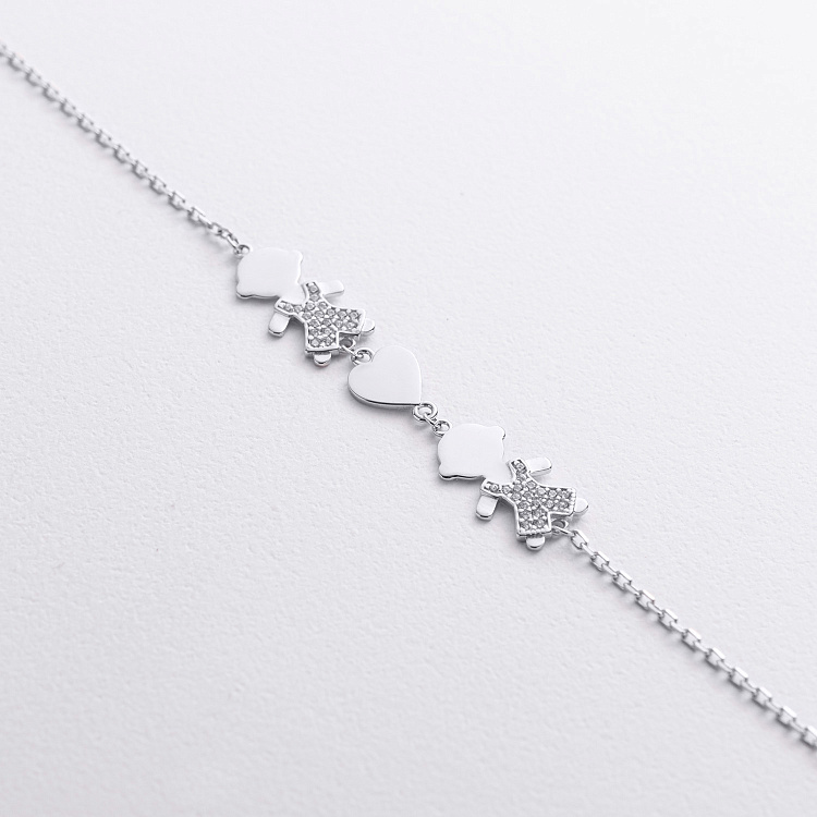 Браслет "Два хлопчика і сердечко" у білому золоті (фіаніти) б05661 від ювелірного магазину Онікс - 1