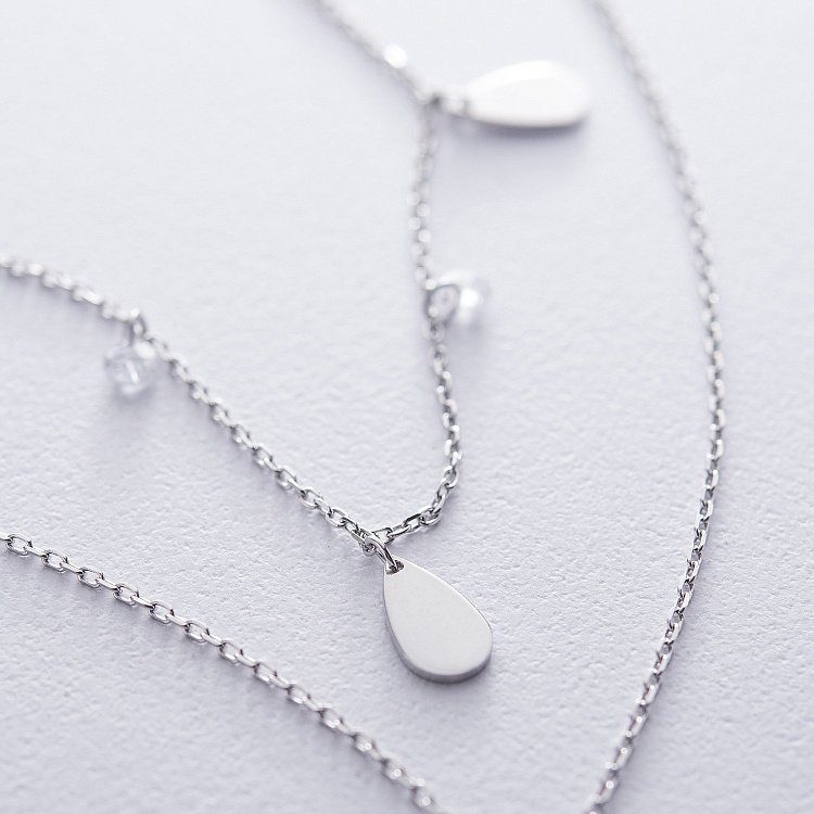 Подвійне срібне кольє "Крапельки" з фіанітами 18934 від ювелірного магазину Онікс - 2