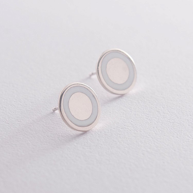 Серебряные серьги - пусеты (эмаль) 122649 от ювелирного магазина Оникс