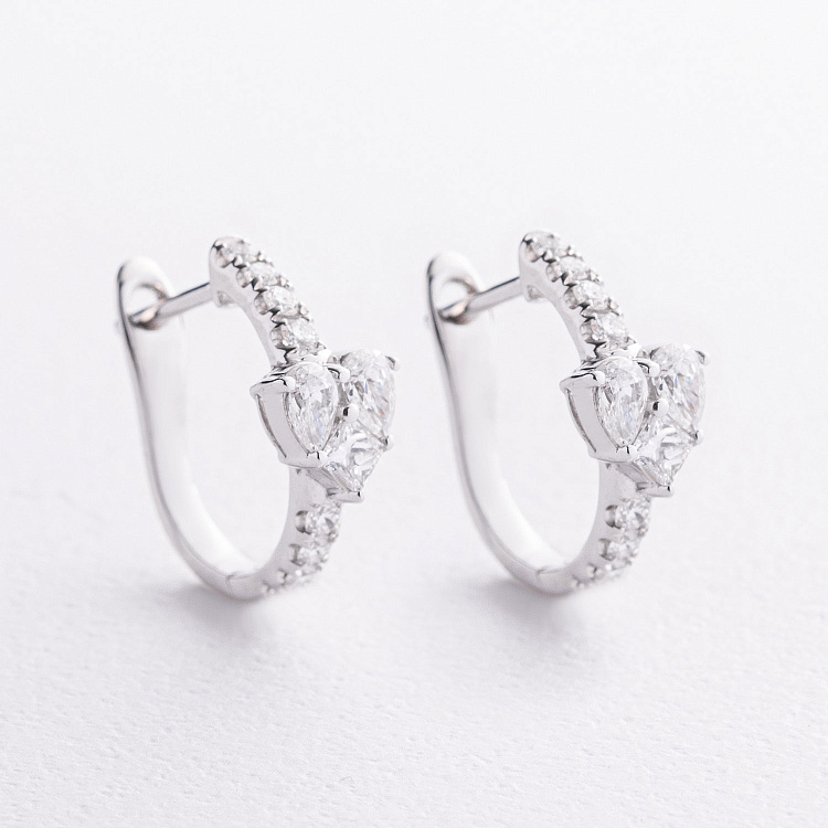 Сережки "Сердечки" у білому золоті (діаманти) сб0697va від ювелірного магазину Онікс