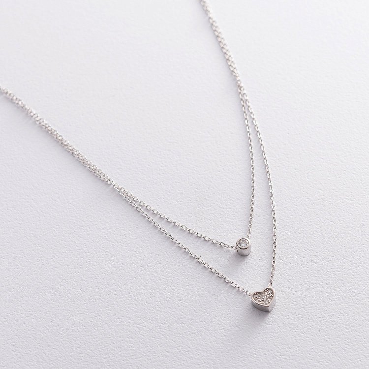 Серебряное колье "Сердечко" с фианитами 181129 от ювелирного магазина Оникс - 2