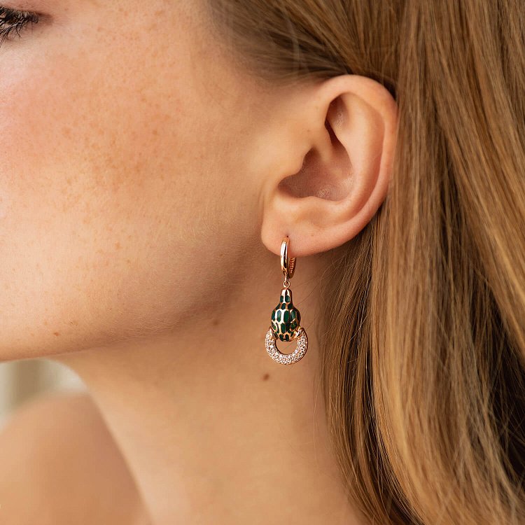 Золоті сережки "Змії" (емаль, фіаніт) с08695 від ювелірного магазину Онікс - 1