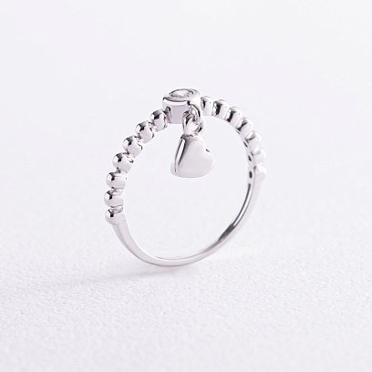 Кольцо "Сердечко" в белом золоте (фианит) к07057 №2