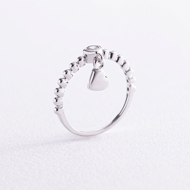 Кольцо "Сердечко" в белом золоте (фианит) к07057 от ювелирного магазина Оникс - 1