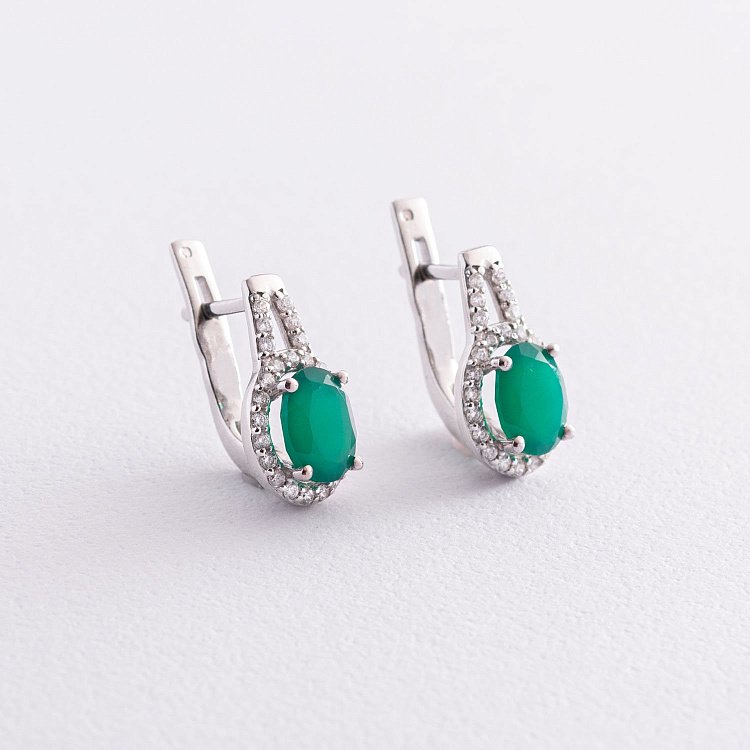 Серебряные серьги с агатом и фианитами 2935/9р-GRAG от ювелирного магазина Оникс