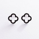 Срібні сережки - пусети "Клевер" з чорними фіанітами 008220ч от ювелирного магазина Оникс