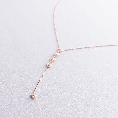 Золотое колье "Сердечки" с фианитами кол01495