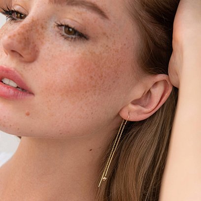 Сережки "Кульки" у жовтому золоті на ланцюжку с07984 №5