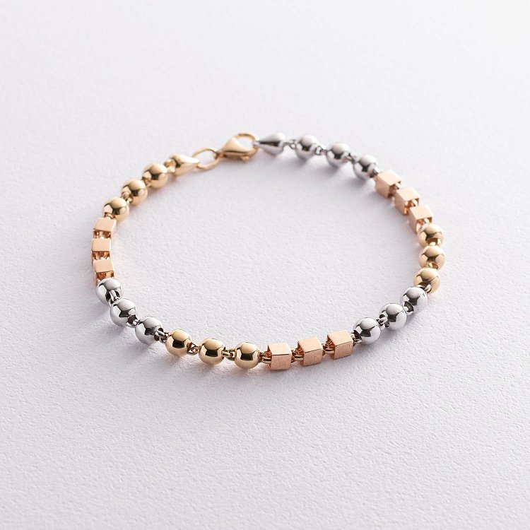 Золотой браслет "Кубики - шарики" б04780 от ювелирного магазина Оникс