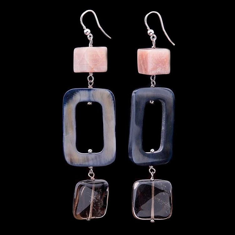 Серьги с лунным камнем, слоновой костью и дымчатым кварцем 254с23 - 3 Серьги с лунным камнем, слоновой костью и дымчатым кварцем 254с23 от ювелирного магазина Оникс - 3