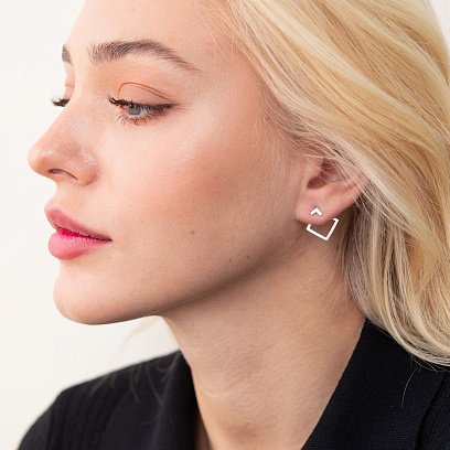 Серебряные серьги - джекеты "Ромбы" 123122 №5