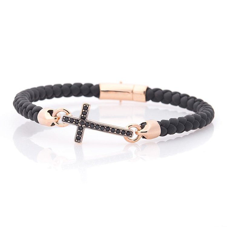 Каучуковий браслет з хрестиком (фіаніт) б03998 від ювелірного магазину Онікс