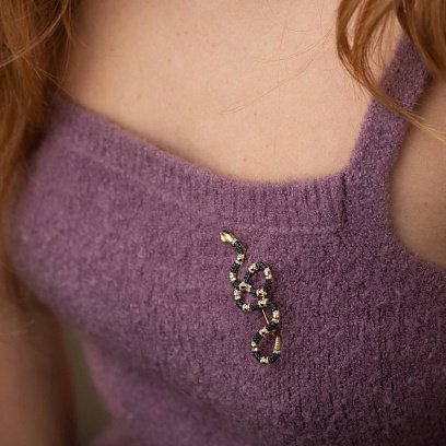 Золотая брошь "Змея" с черными и белыми фианитами зак00339 №2