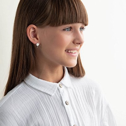 Дитячі срібні сережки "Сердечка" (емаль) 123087 №2