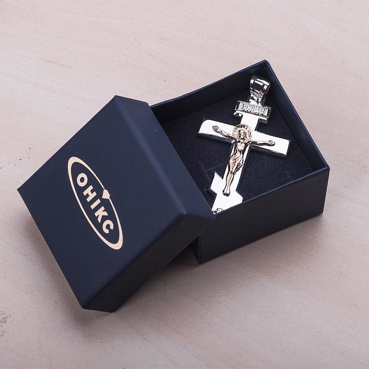 Срібний хрест із золотою вставкою 131446 від ювелірного магазину Онікс - 2