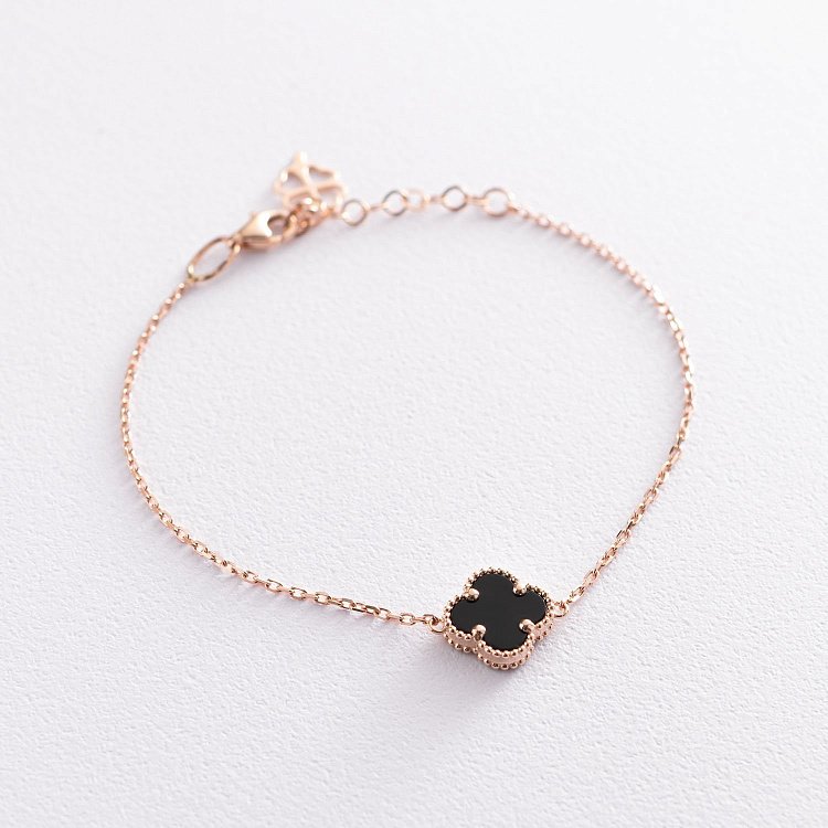 Браслет "Клевер" в красном золоте (оникс) б04570 от ювелирного магазина Оникс