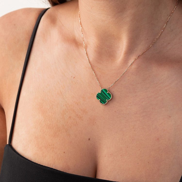 Золоте кольє "Конюшина" з малахітом кол02018 від ювелірного магазину Онікс - 2