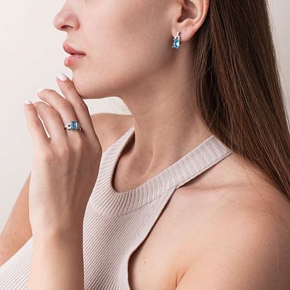 Серебряные серьги (фианиты, кварц) 2094/1р-QSWB №3