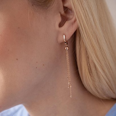 Золотые серьги "Шарики" на цепочке с07846 №2