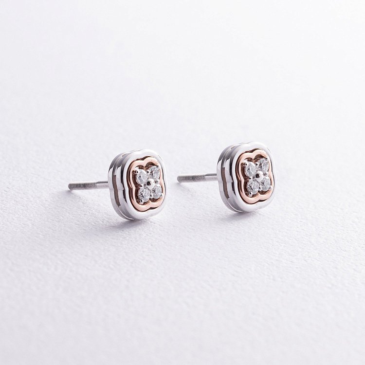 Золоті сережки - пусети "Конюшина" з діамантами 334361121 від ювелірного магазину Онікс - 2