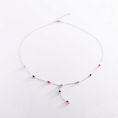 Срібне кольє (різнокольорові фіаніти) 181115