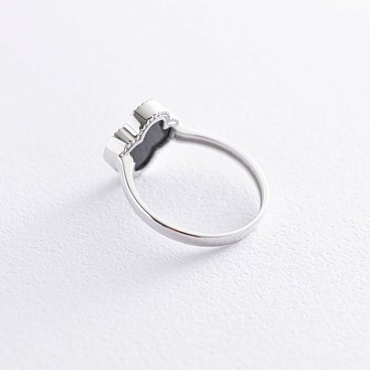 Кольцо "Клевер" в белом золоте (оникс) к06625 №3