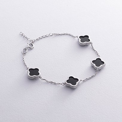 Серебряный браслет "Клевер" с ониксом OR128204 №5