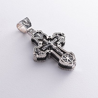 Срібний хрест "Розп'яття. Архангел Михаїл" з ебеновим деревом 943 №4