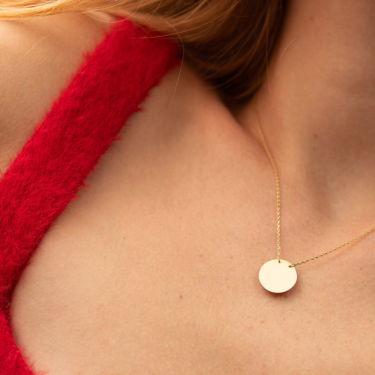 Колье "Монетка" в желтом золоте (возможна гравировка) кол02458 от ювелирного магазина Оникс - 6