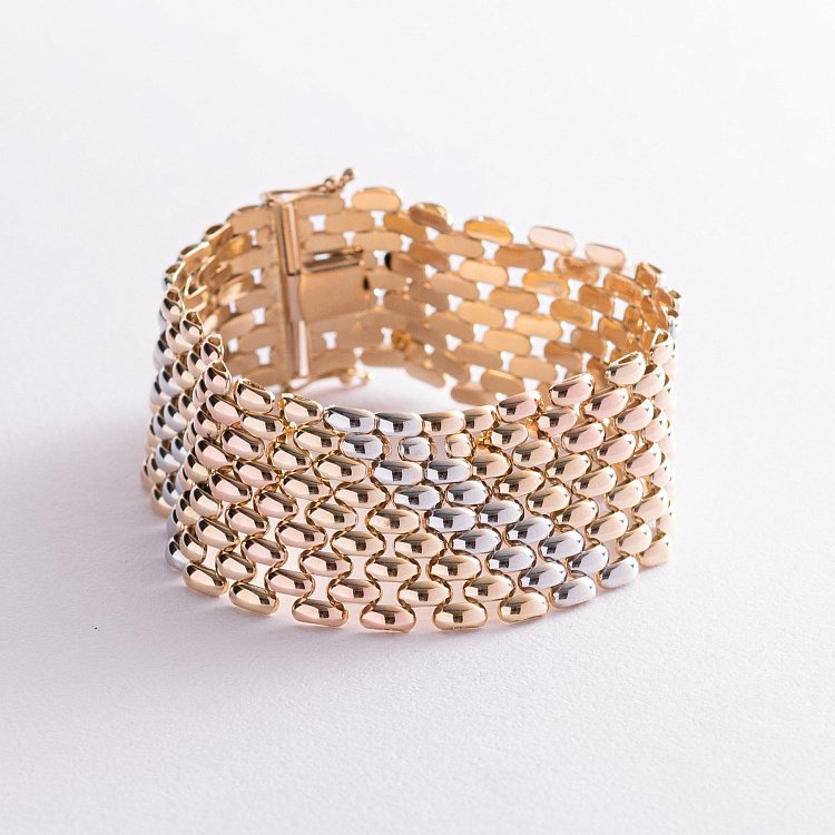 Золотий широкий браслет "Мілена" б05005 - 2 Золотий широкий браслет "Мілена" б05005 від ювелірного магазину Онікс - 2