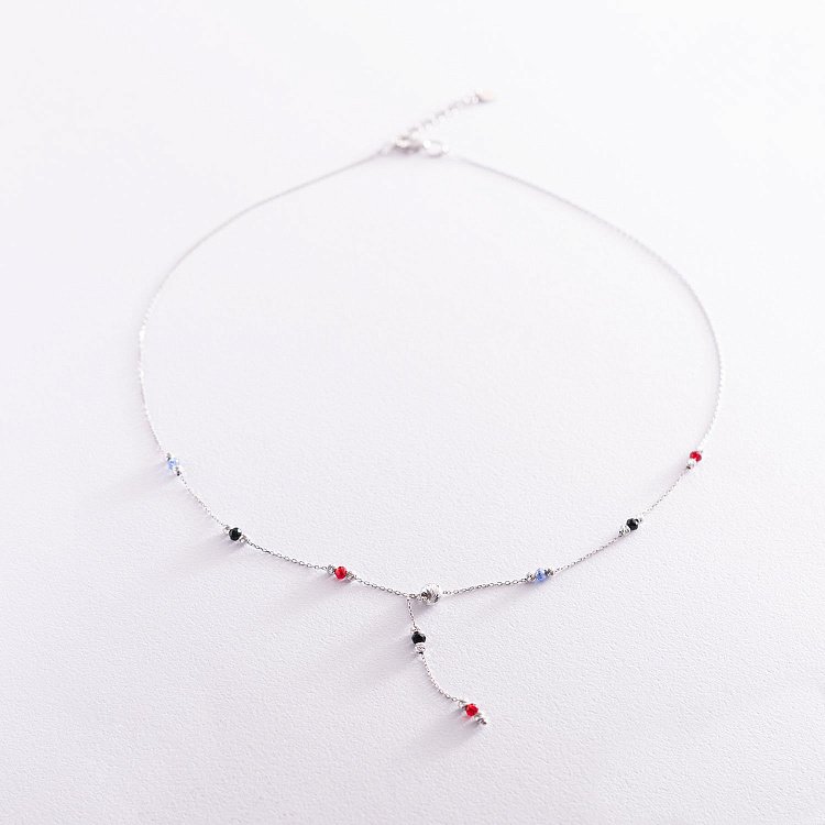 Срібне кольє (різнокольорові фіаніти) 181115 від ювелірного магазину Онікс