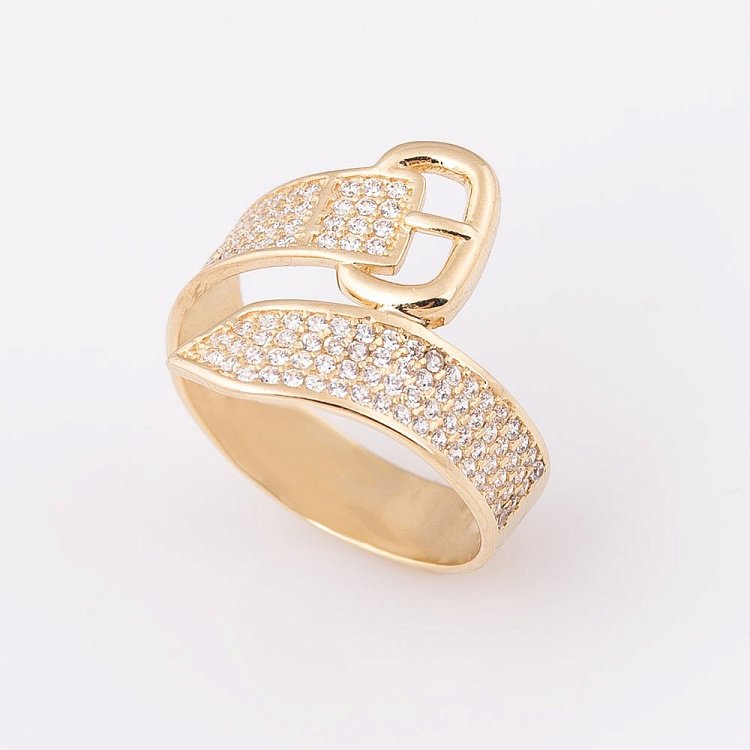 Золотое кольцо "Ремень" с фианитами к04811 от ювелирного магазина Оникс