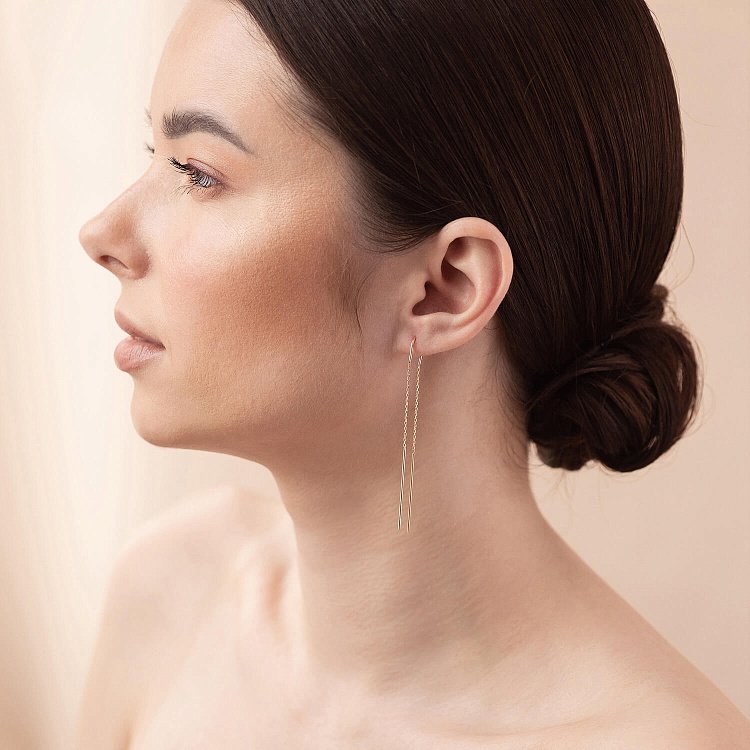 Серьги - протяжки в желтом золоте с08213 от ювелирного магазина Оникс - 1