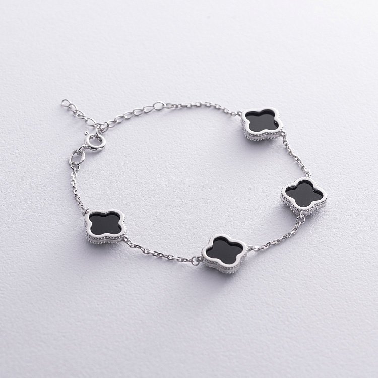 Серебряный браслет "Клевер" с ониксом OR128204 от ювелирного магазина Оникс - 4